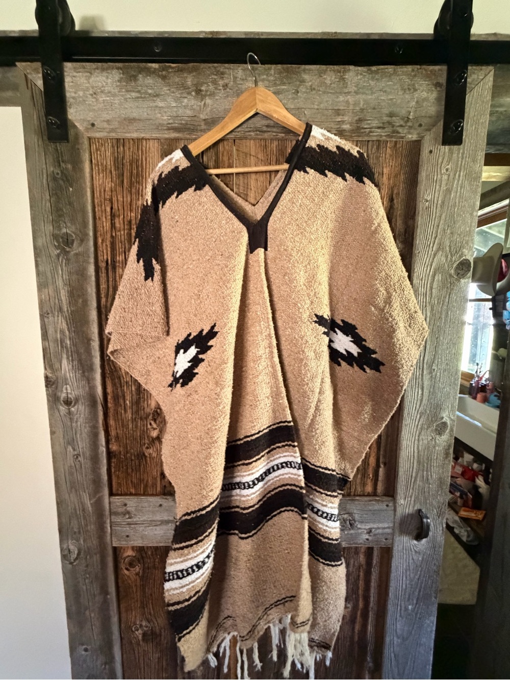 Beige Aztec Knit Poncho Sweater - Cozy Layering Top
